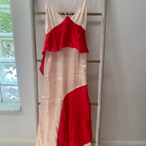 Each X Other Paris Silk Asymmetrical Ruffle Red Nude Straps Dress Sz S RRP $960 - Picture 3 of 13